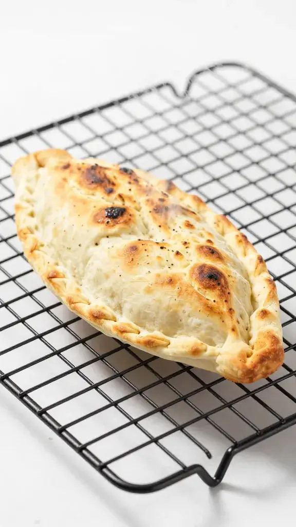 cooling rack holding one steaming mini lahmacun