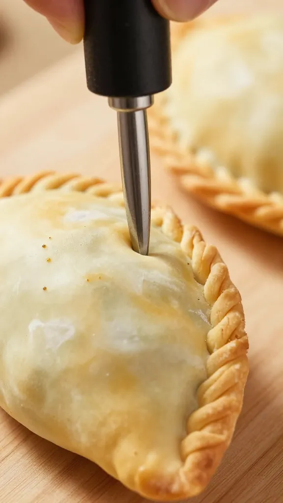 fork crimp sealing an empanada edge, tight closeup