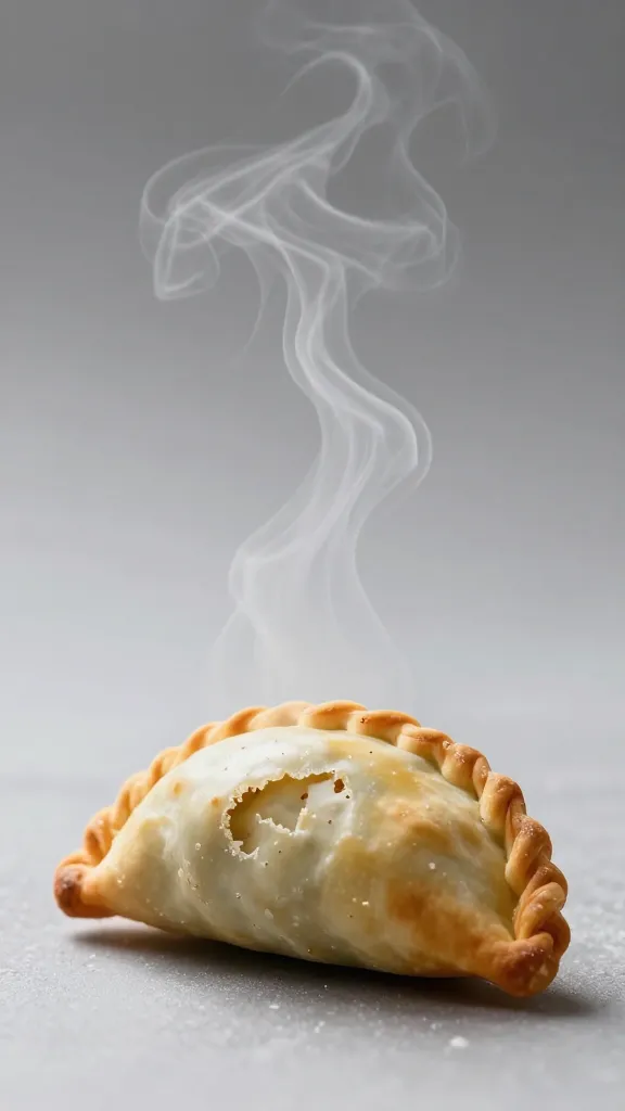 steam escaping a bitten mini empanada, profile
