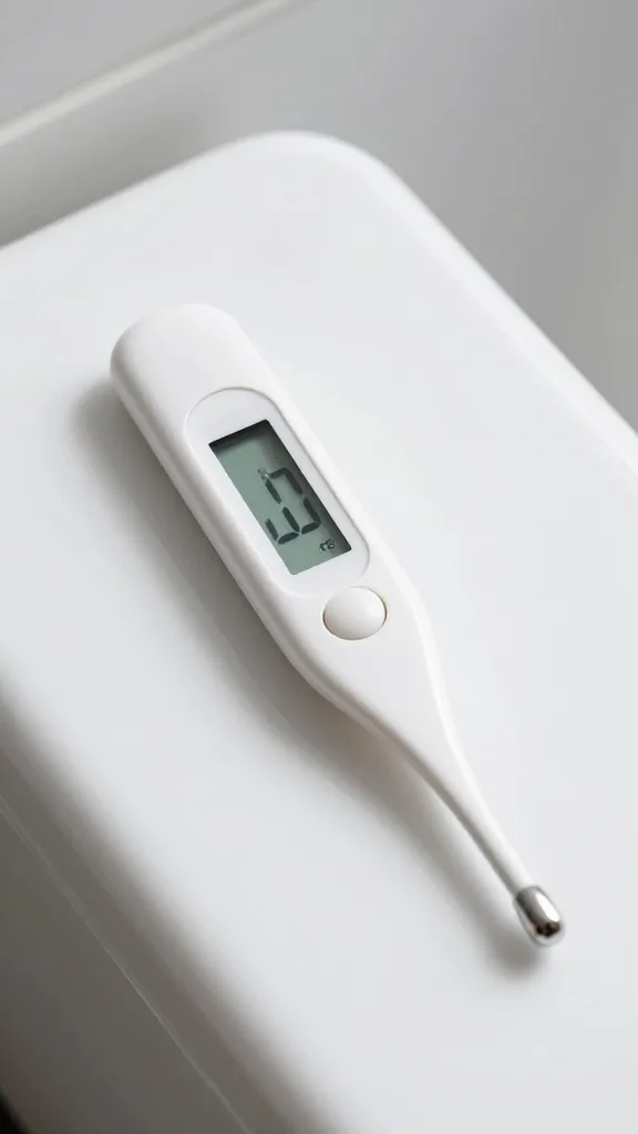 digital probe thermometer reading 40°F near cooler lid