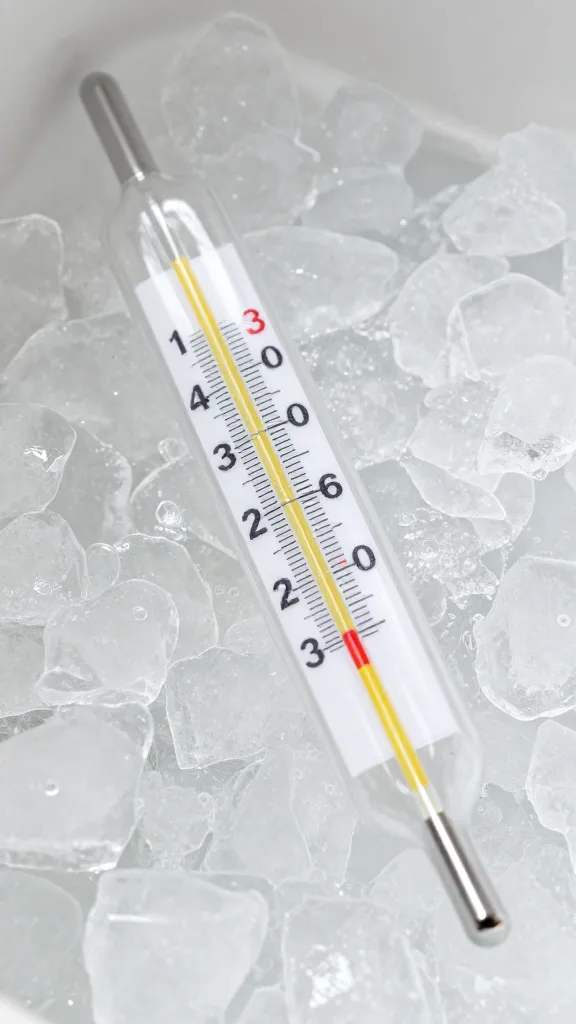 thermometer probe in cooler ice pack, temperature display closeup