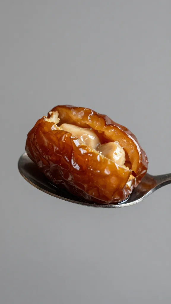 piping hot stuffed date on small tapas spoon
