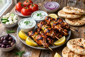 Chicken Souvlaki Skewers with Tzatziki – Crowd-friendly
