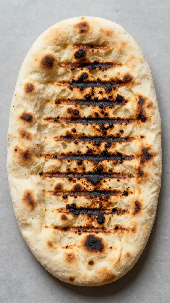 single pita warmed and char-marked on grill