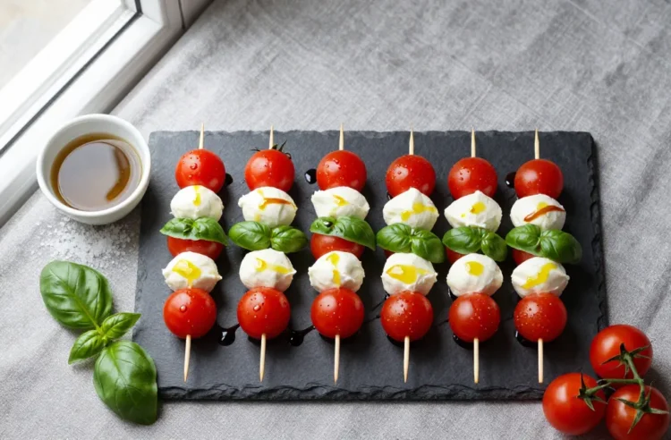 Viral Caprese Skewers (Tomato Mozzarella Basil) with Packing Tips Recipe for a Crowd: Ingredient Amounts, Prep Timeline + Serving Plan
