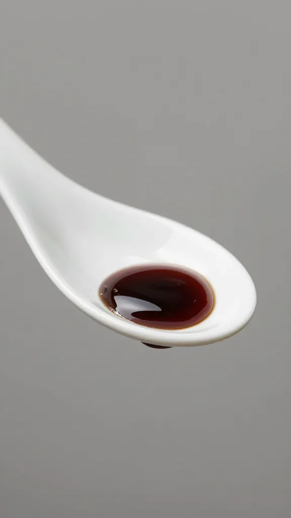 balsamic glaze droplet on white porcelain spoon