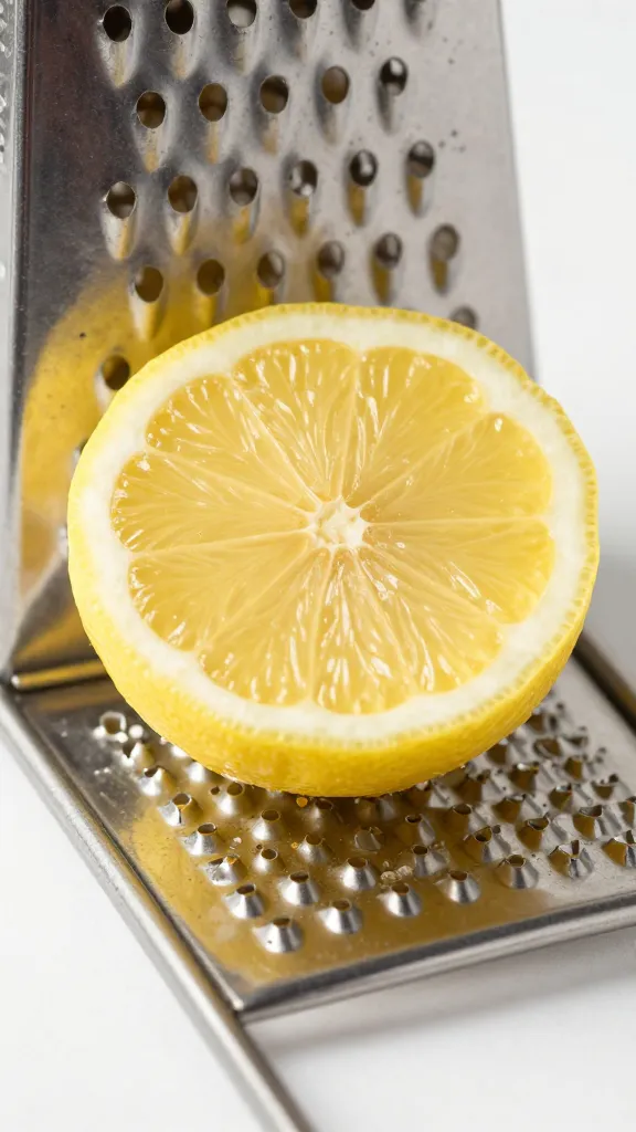 lemon half, freshly zested, on microplane grater