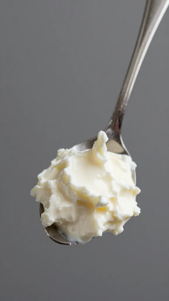 spoonful of creamy whipped feta mid-air