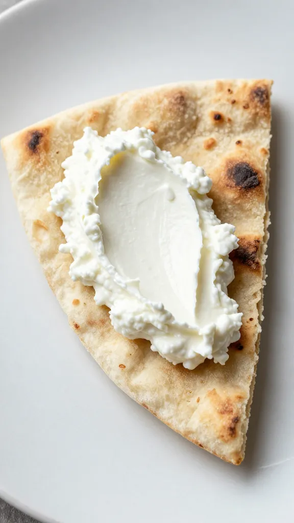 single pita wedge dipped in whipped feta