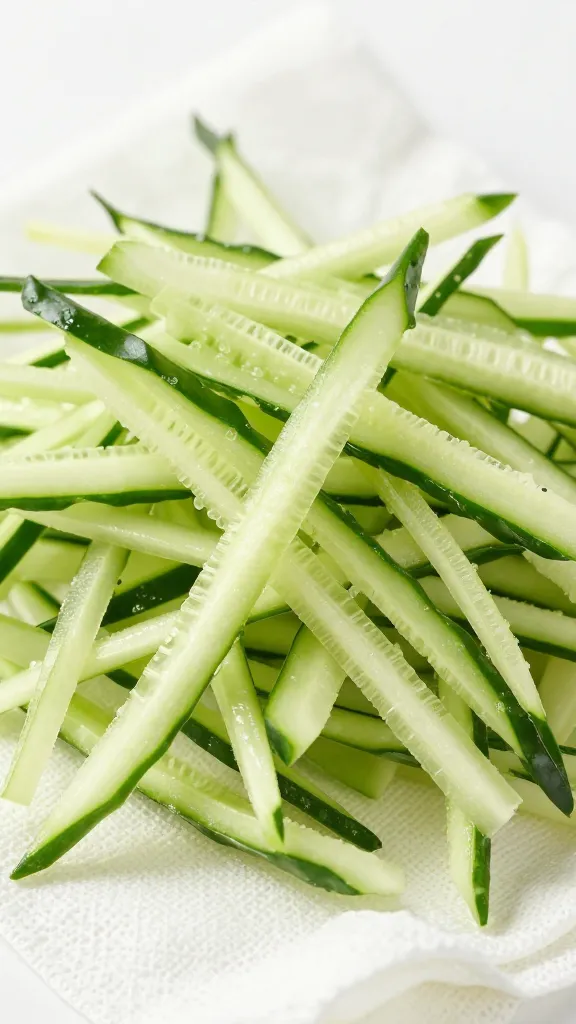 salted cucumber shreds squeezed in cheesecloth