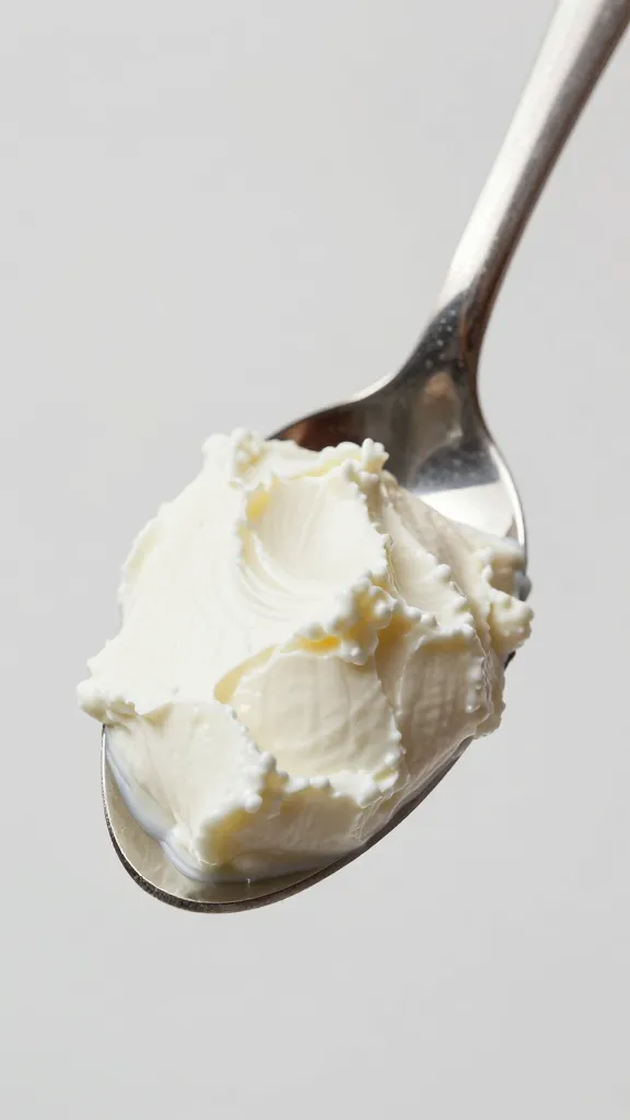 dollop of labneh on stainless steel spoon