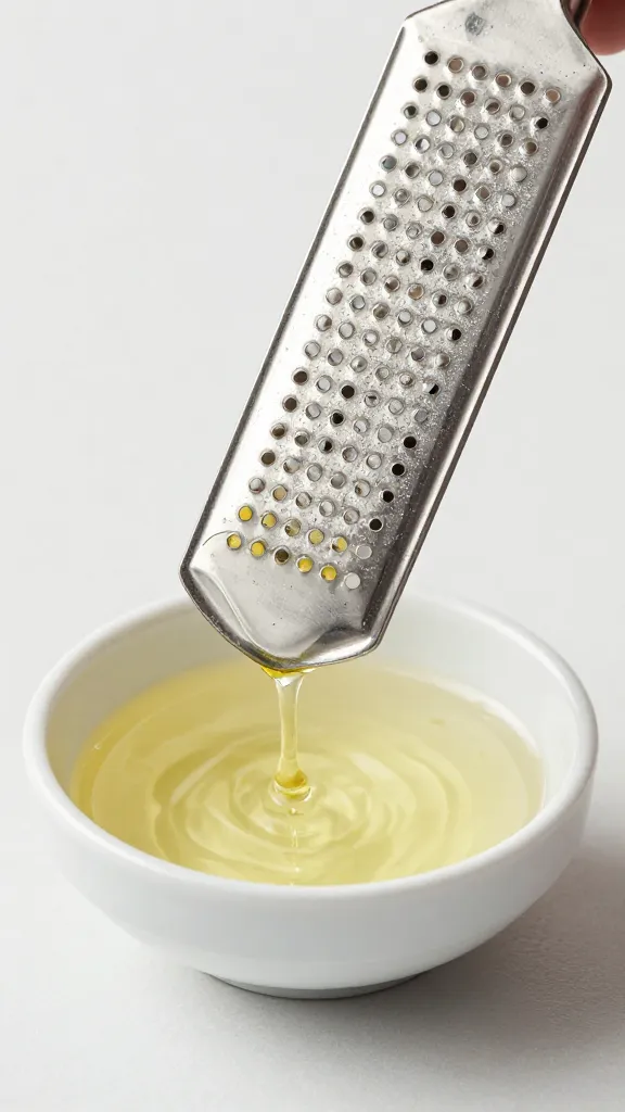 microplane grating garlic over small bowl