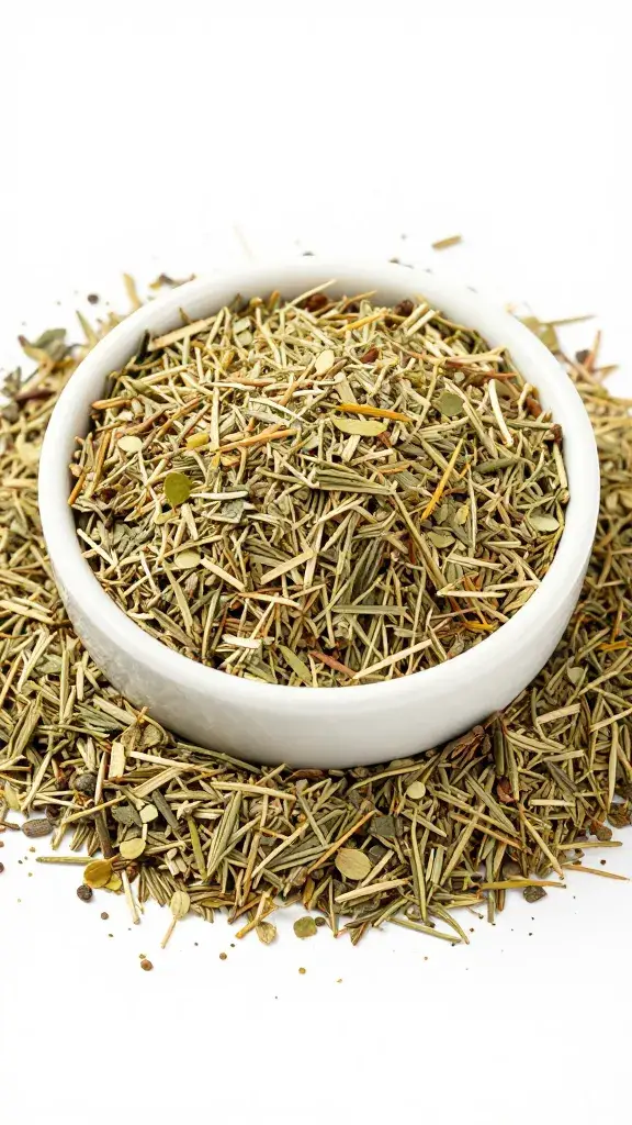 heap of dried Italian herb blend in small pinch bowl