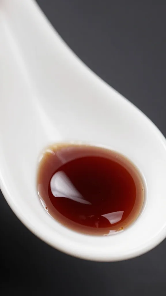 balsamic vinegar droplet on white porcelain spoon, macro