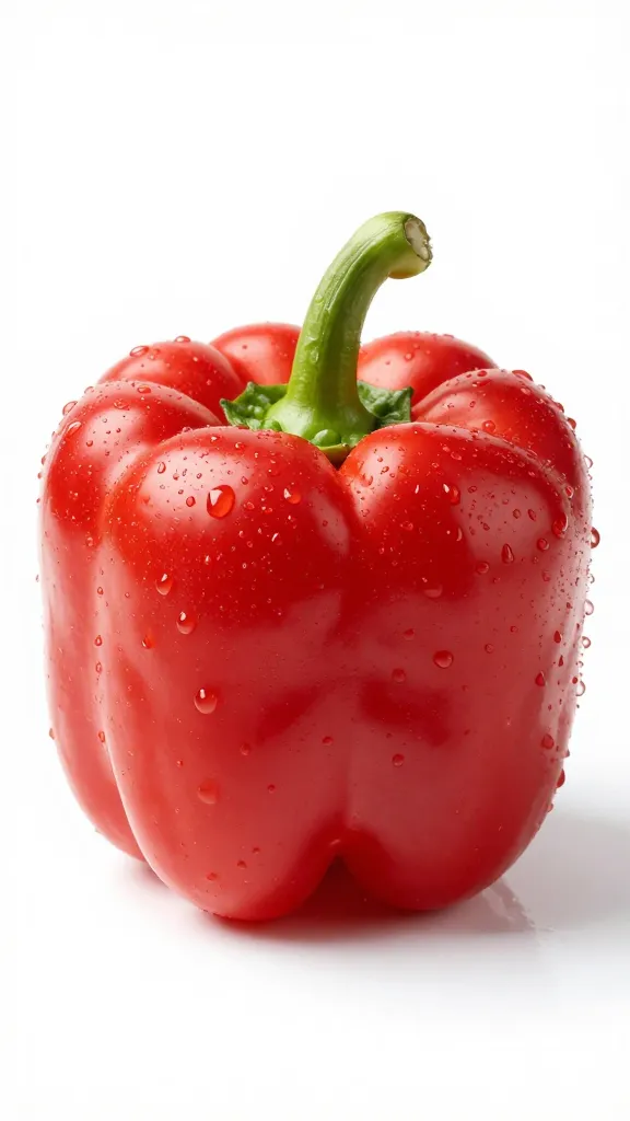 single red bell pepper with water droplets