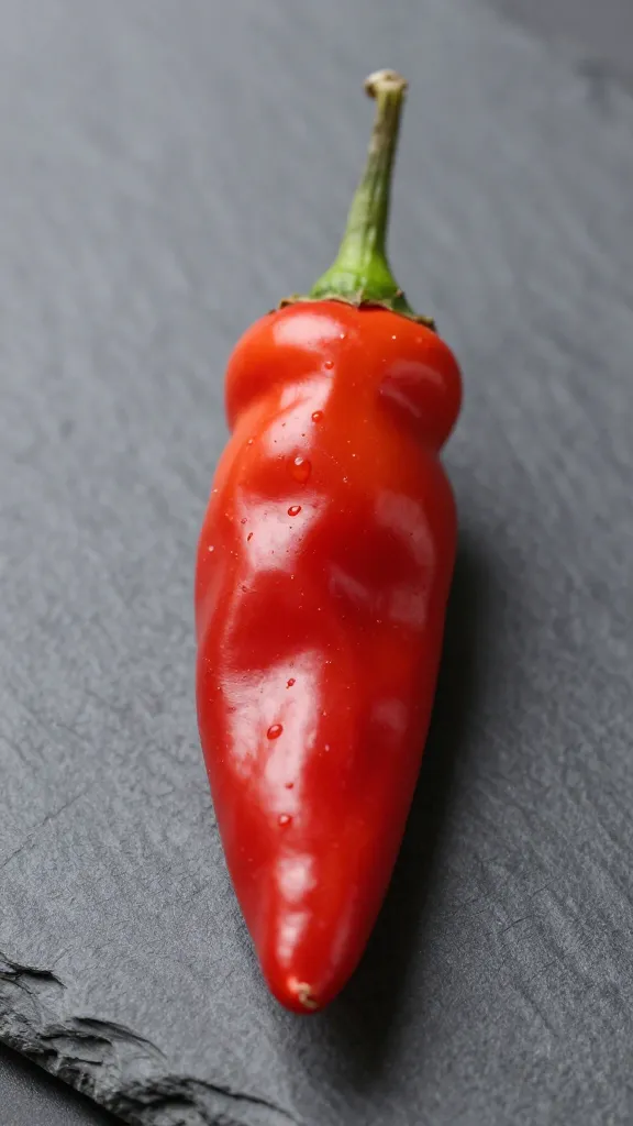 African bird’s eye chili closeup on slate
