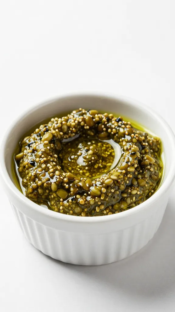 small ramekin of tapenade with olive oil sheen