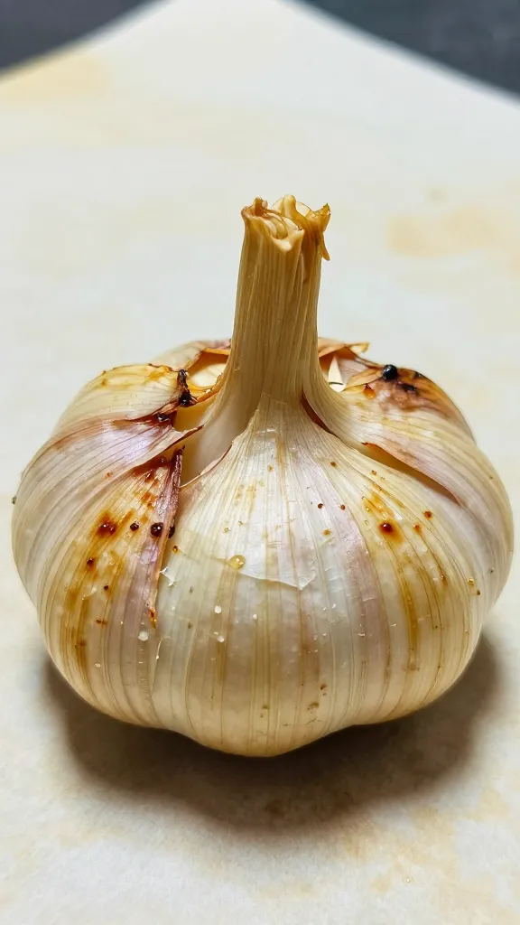 closeup roasted garlic head on parchment