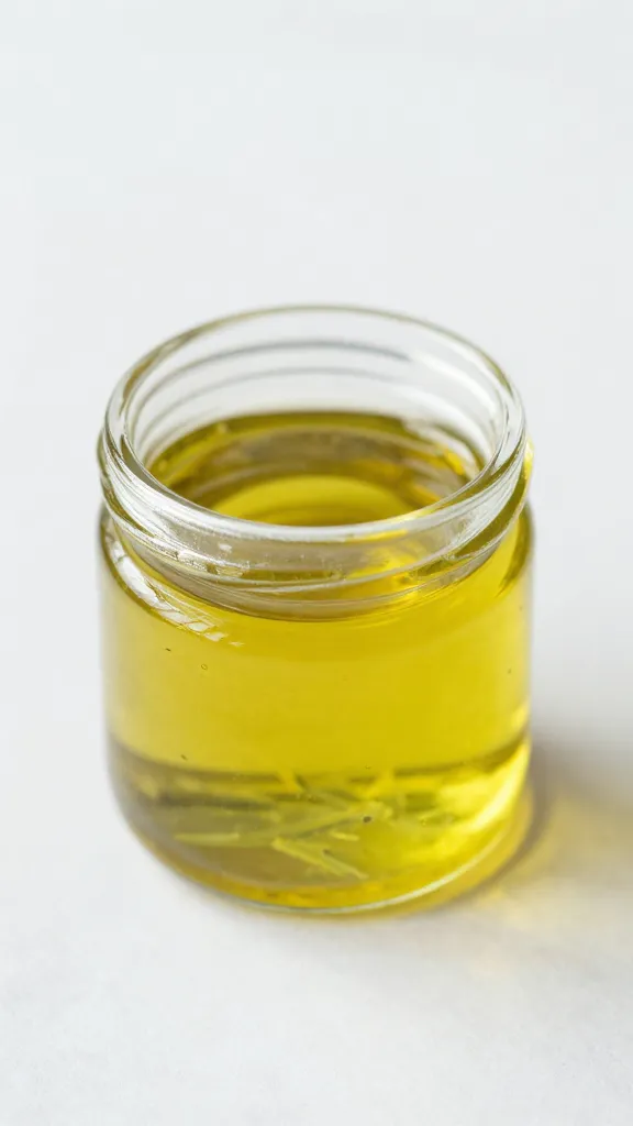 small glass jar of herbed olive oil
