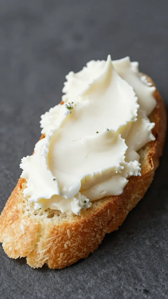 single crostini topped with whipped goat cheese swirl