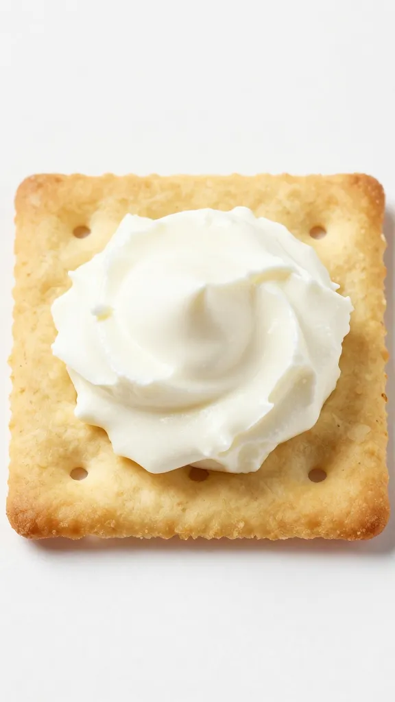 single cracker crowned with whipped goat cheese dollop