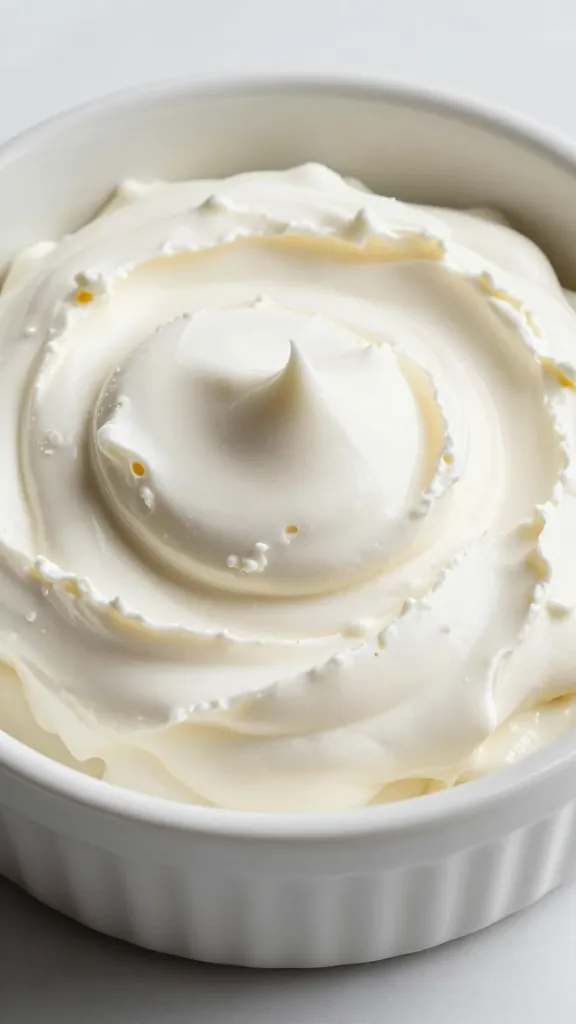 whisk coated in whipped goat cheese resting on rim