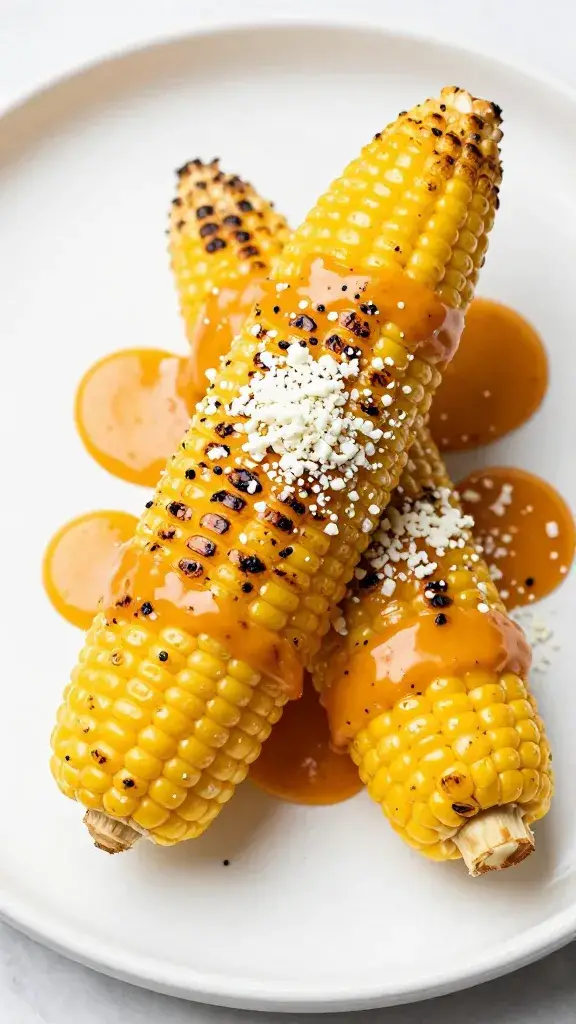 grilled corn ear drizzled mango habanero sauce, cotija sprinkled