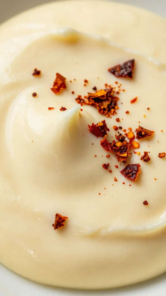 smoked paprika sprinkled over aioli surface, macro