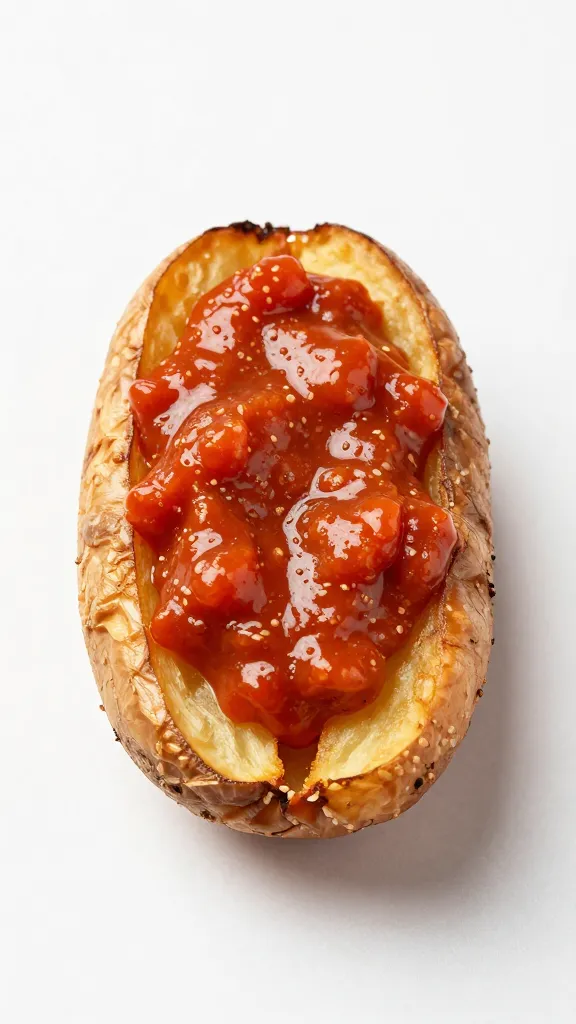 single crispy patata brava topped with bravas sauce