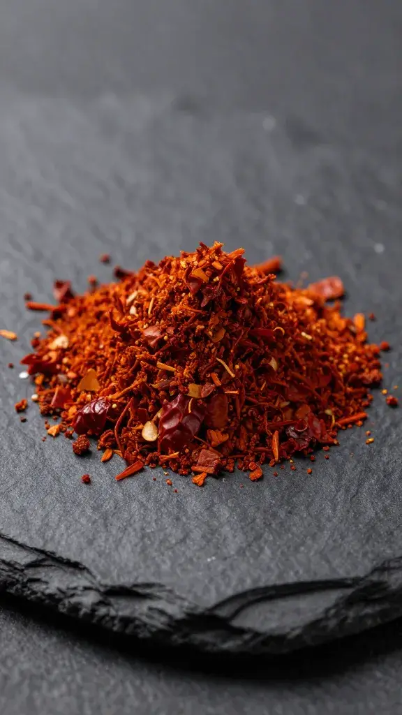 smoked paprika mound on black slate, macro