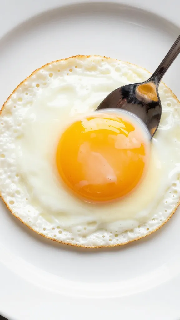fried egg with bravas sauce spooned on yolk