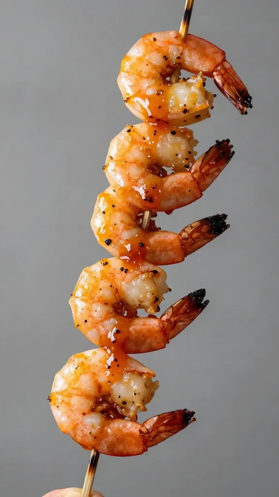 grilled shrimp skewer brushed with bravas sauce