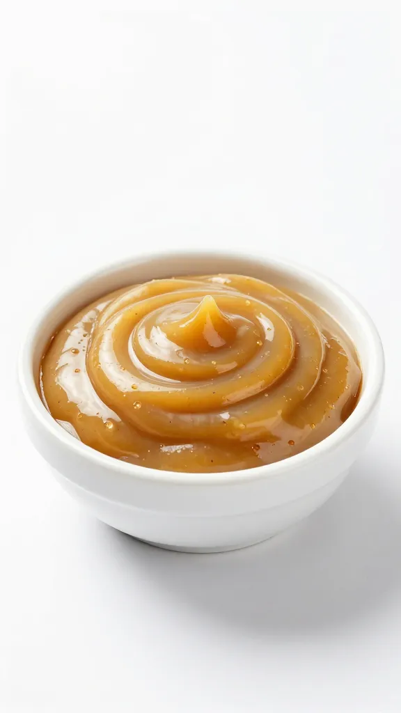 Small bowl of glossy honey mustard, studio lighting