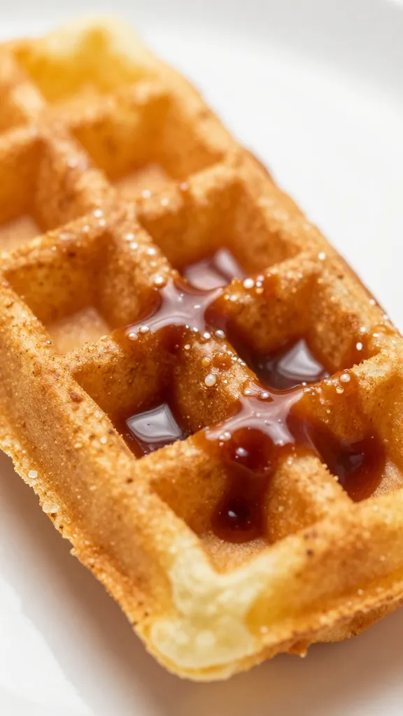 Single waffle fry dunked in BBQ sauce, macro shot