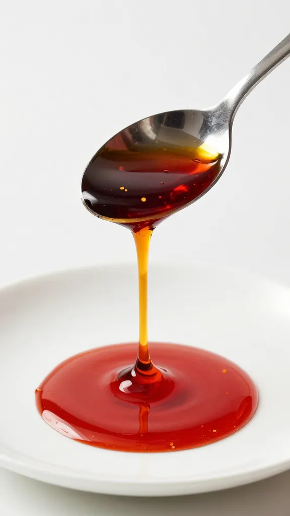 spoon dripping Calabrian chili oil over white plate