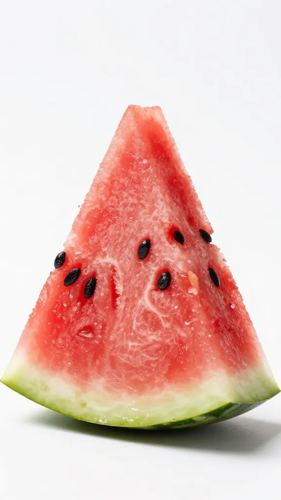 single mint sprig resting on watermelon triangle