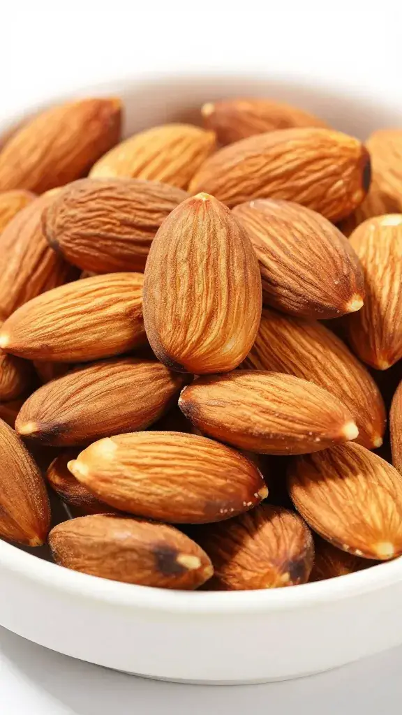 marcona almonds heap in stoneware bowl