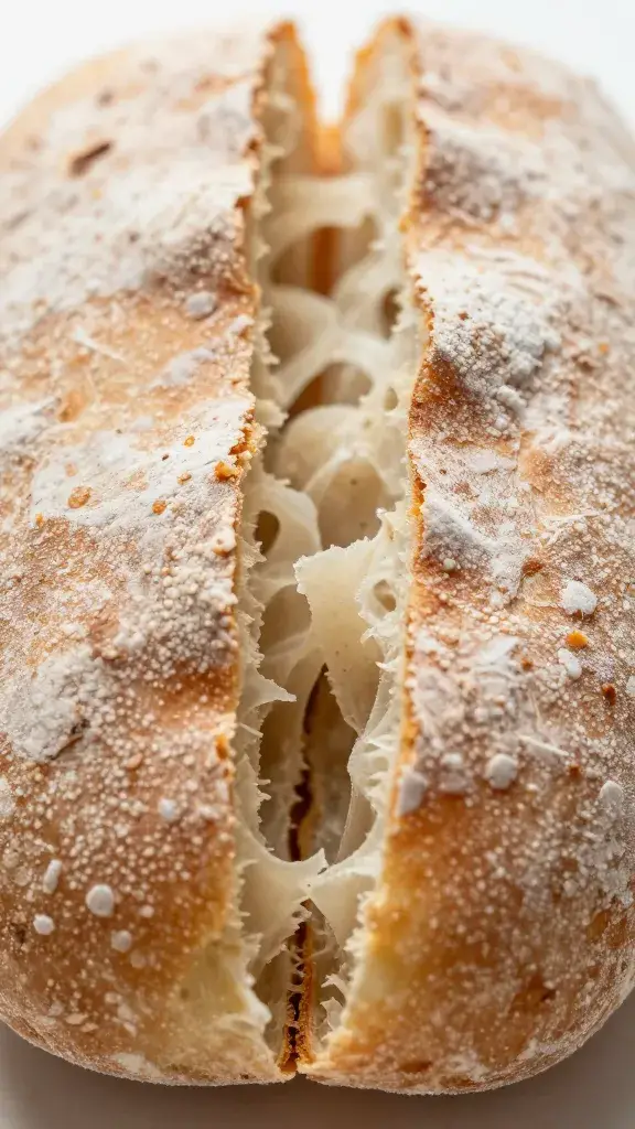 closeup of ciabatta roll split open