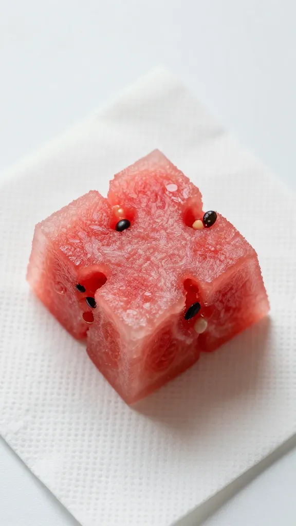 well-drained watermelon cube on paper towel