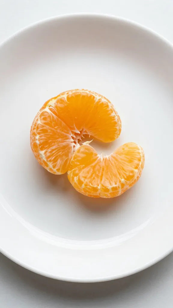 single clementine segment on white ceramic plate