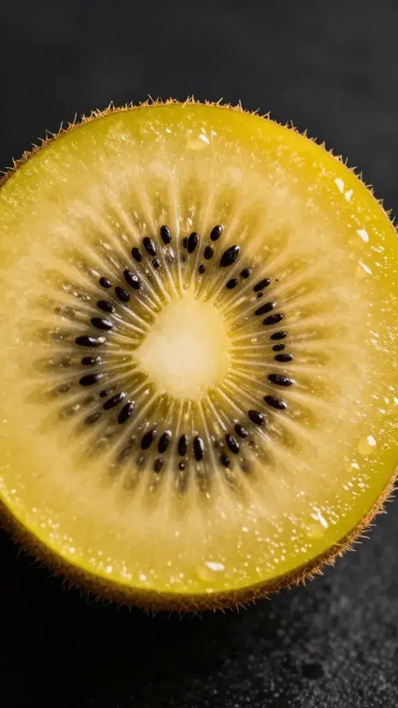 golden kiwi round slice on dark background