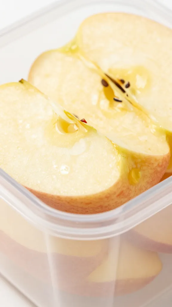 closeup of sliced apples in vented snack container