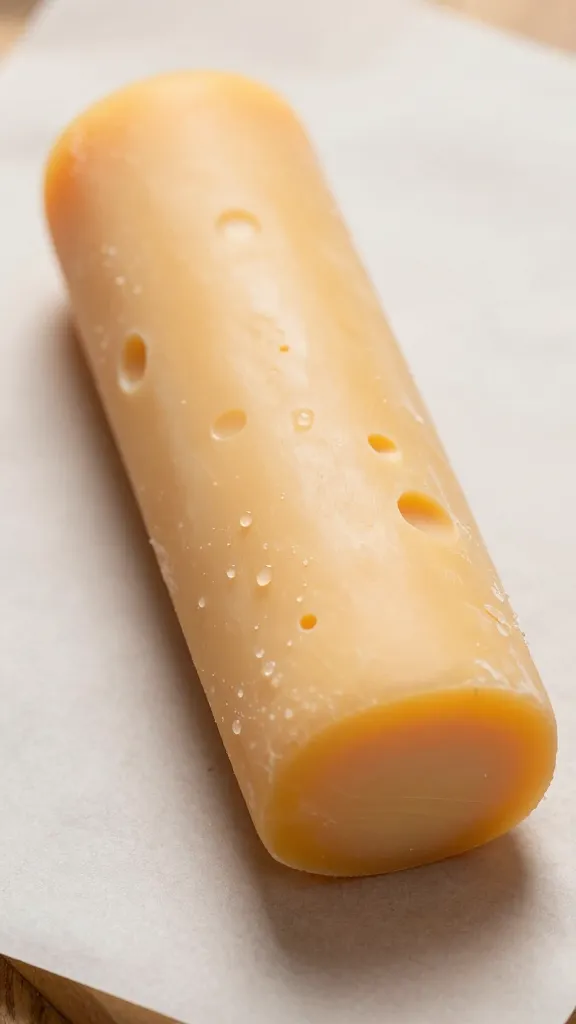 closeup of cheddar cheese stick on parchment