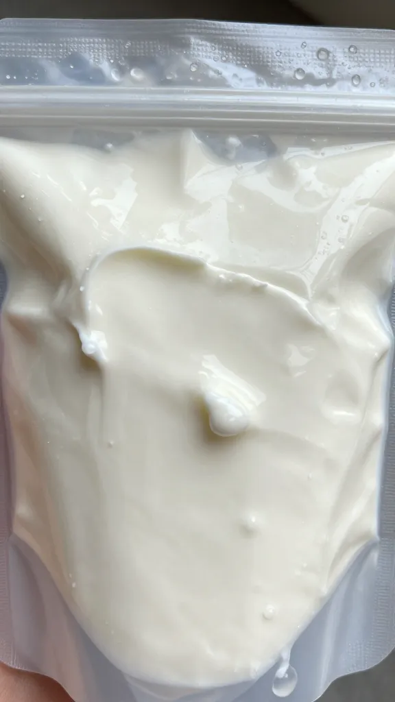 closeup of greek yogurt pouch with cold condensation