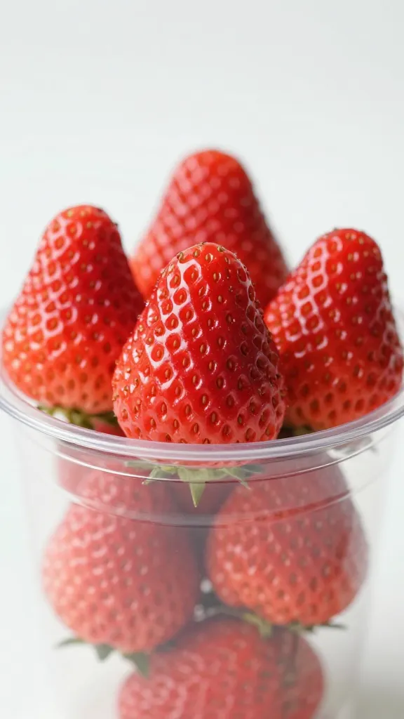 closeup of fresh strawberry in small lidded cup