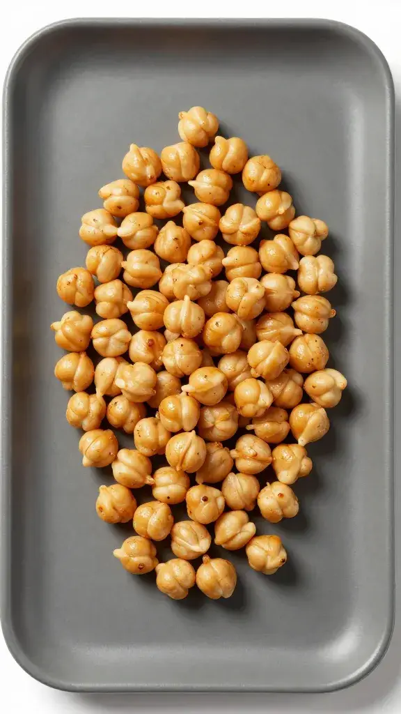single roasted chickpea cluster on matte tray