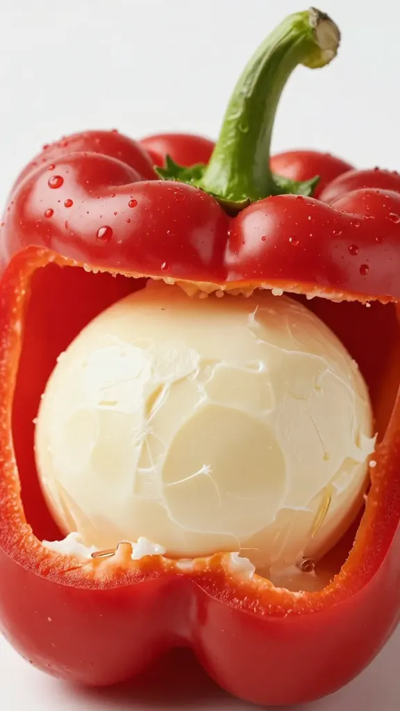 Closeup of cherry pepper stuffed with provolone