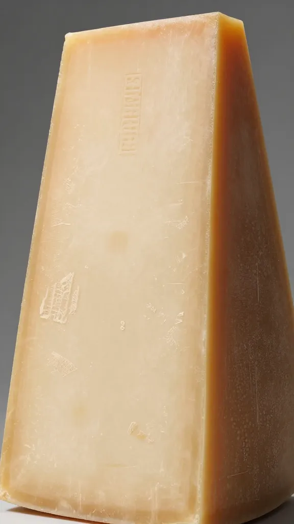 Closeup of Parmigiano-Reggiano wedge with rind stamp
