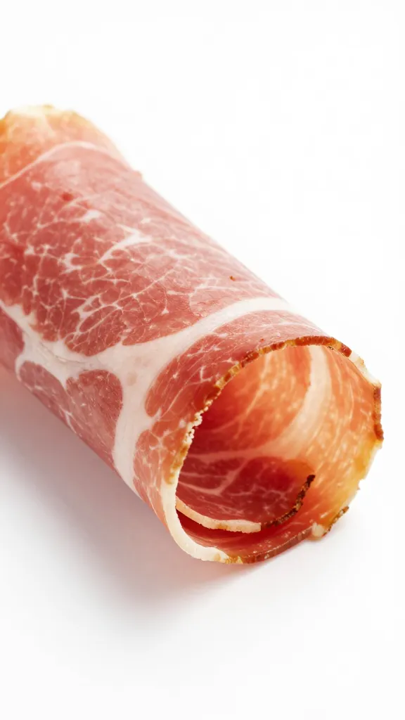 prosciutto ribbon curl with delicate fat marbling