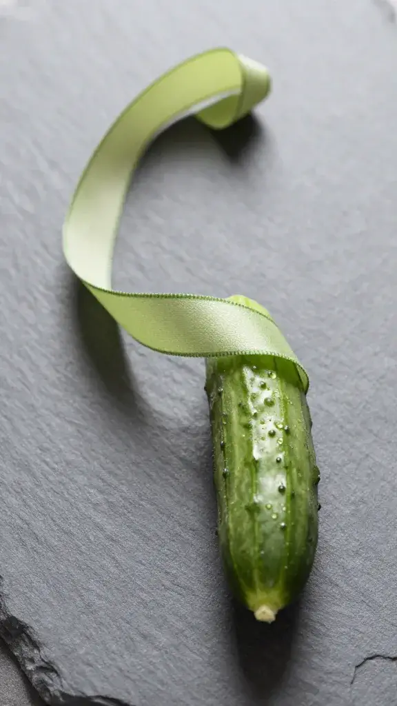 cucumber ribbon curl on slate surface